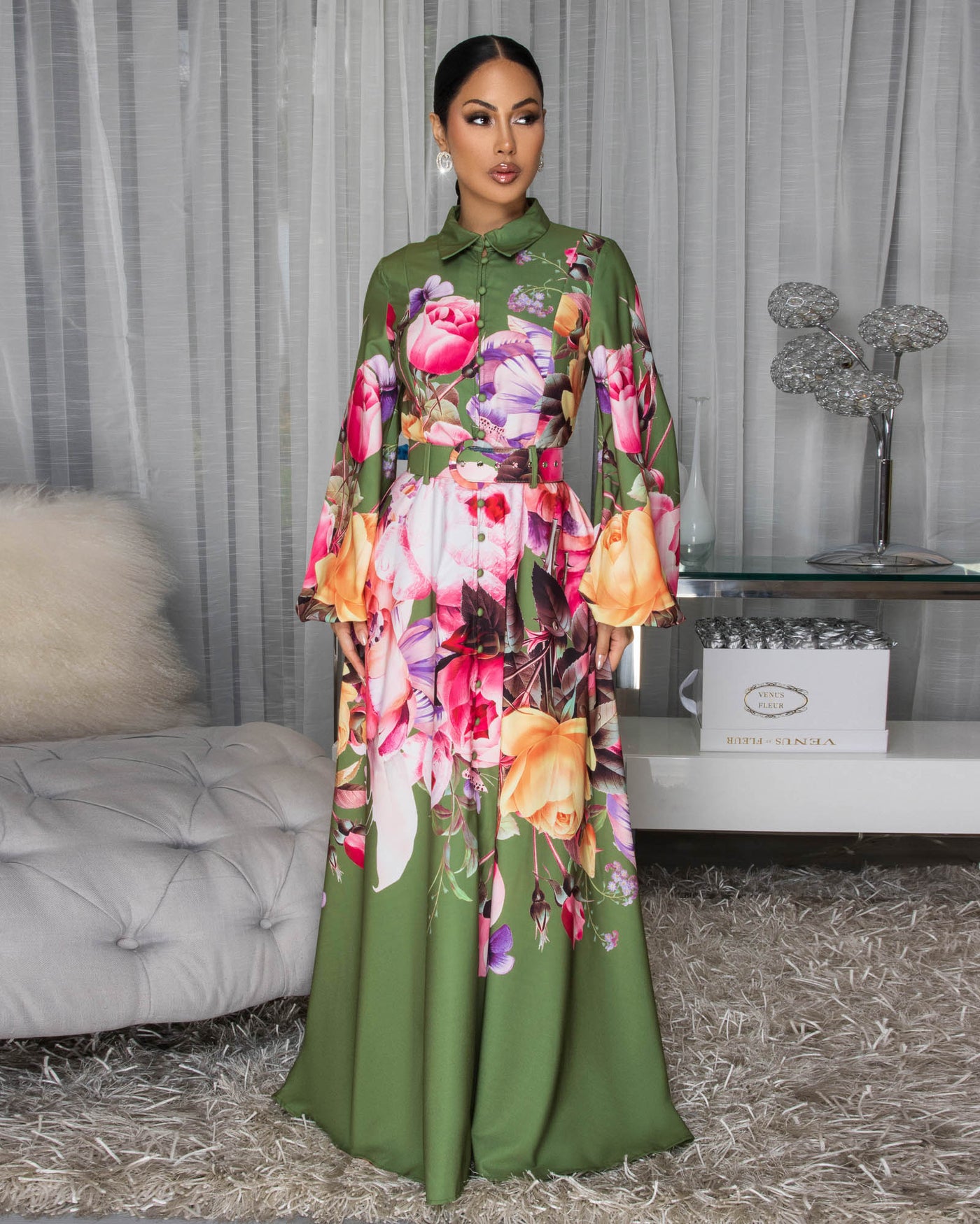 Jolessa Green Multi-Color Floral Print Maxi Dress