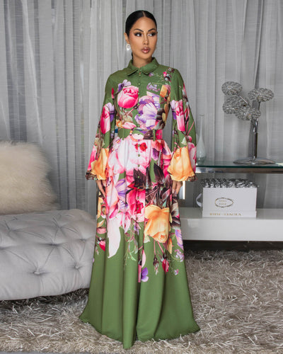 Jolessa Green Multi-Color Floral Print Maxi Dress