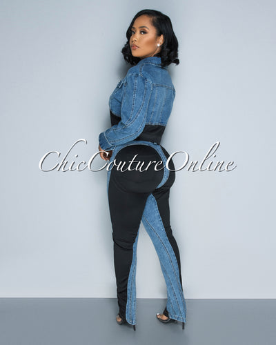 Philly Medium Denim Black Jacket & Jeans Set