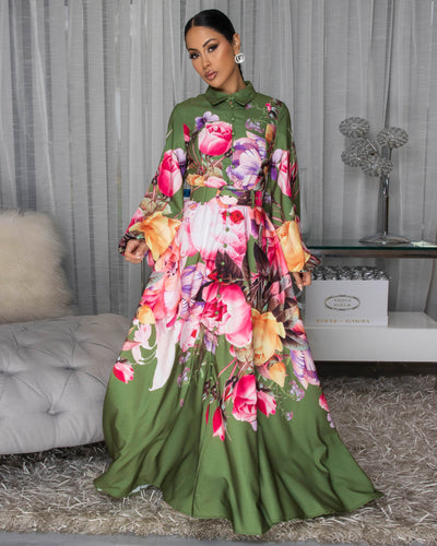 Jolessa Green Multi-Color Floral Print Maxi Dress