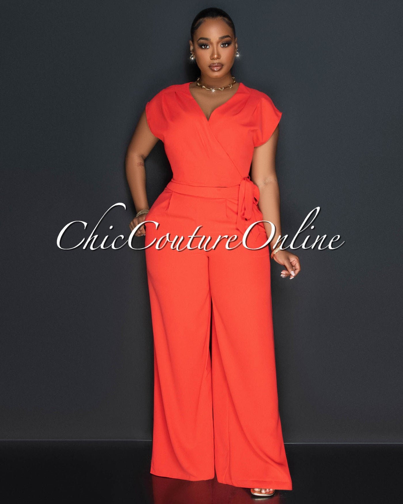 Florent Orange Wrap Crop Top & Wide Pants Set