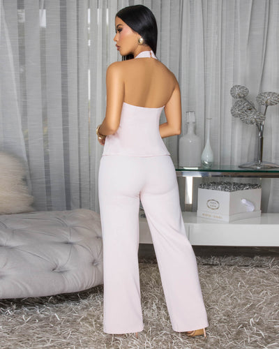 Mirri Light Pink Halter Top Pants Set
