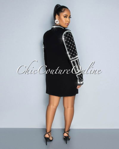 Gracy Black Pearl & Rhinestone Accent Luxe Blazer Dress