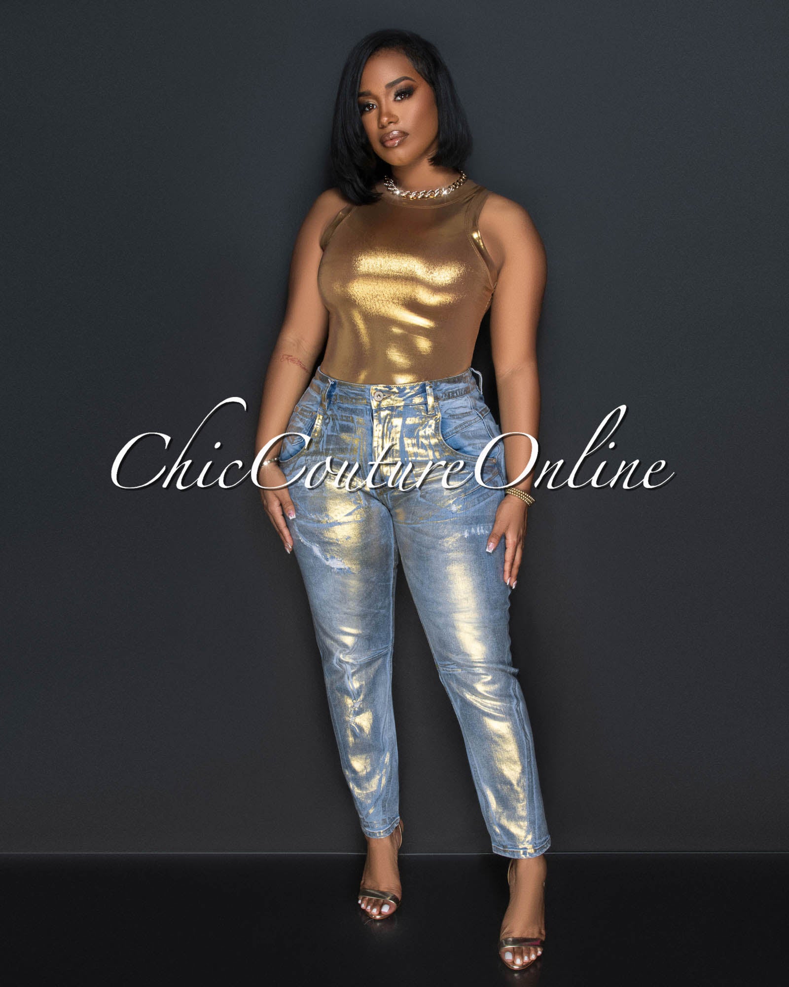 Timmy Light Denim Gold Foil Jeans