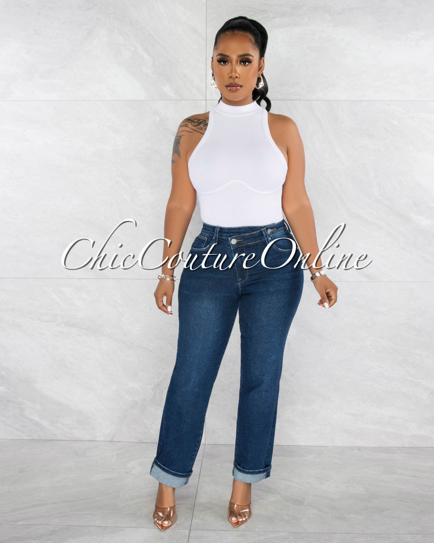 *Lolita Dark Denim Double Button Mom Jeans