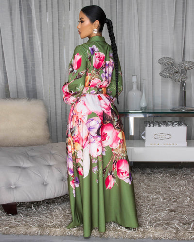 Jolessa Green Multi-Color Floral Print Maxi Dress