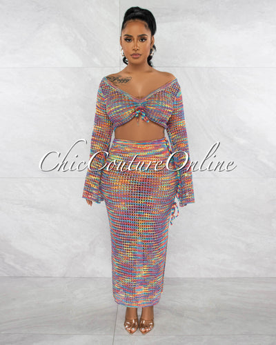*Gregory Purple Multi-Color Top & Crochet Cover-Up Maxi Skirt Set