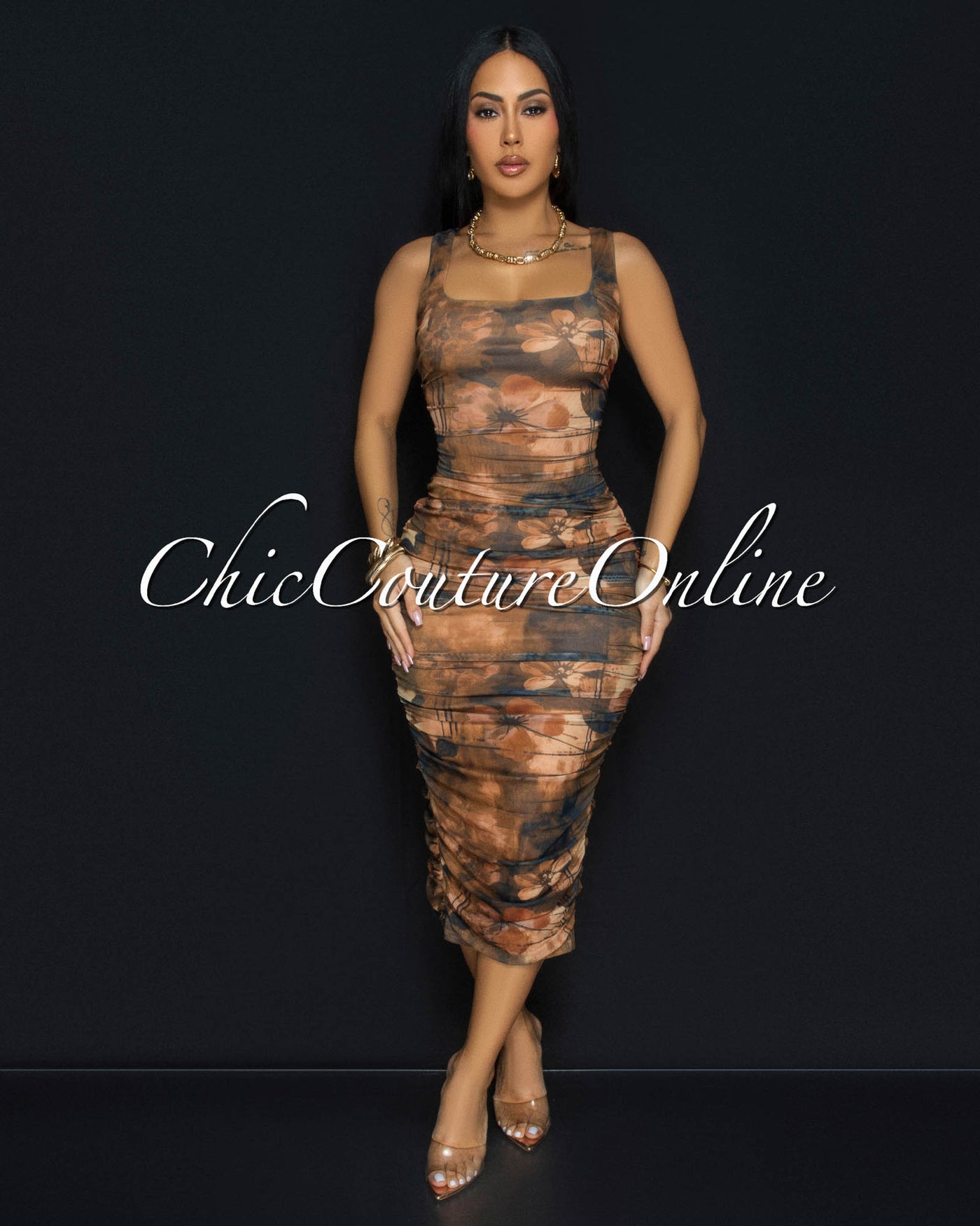 Laroude Copper Ruched Midi Dress