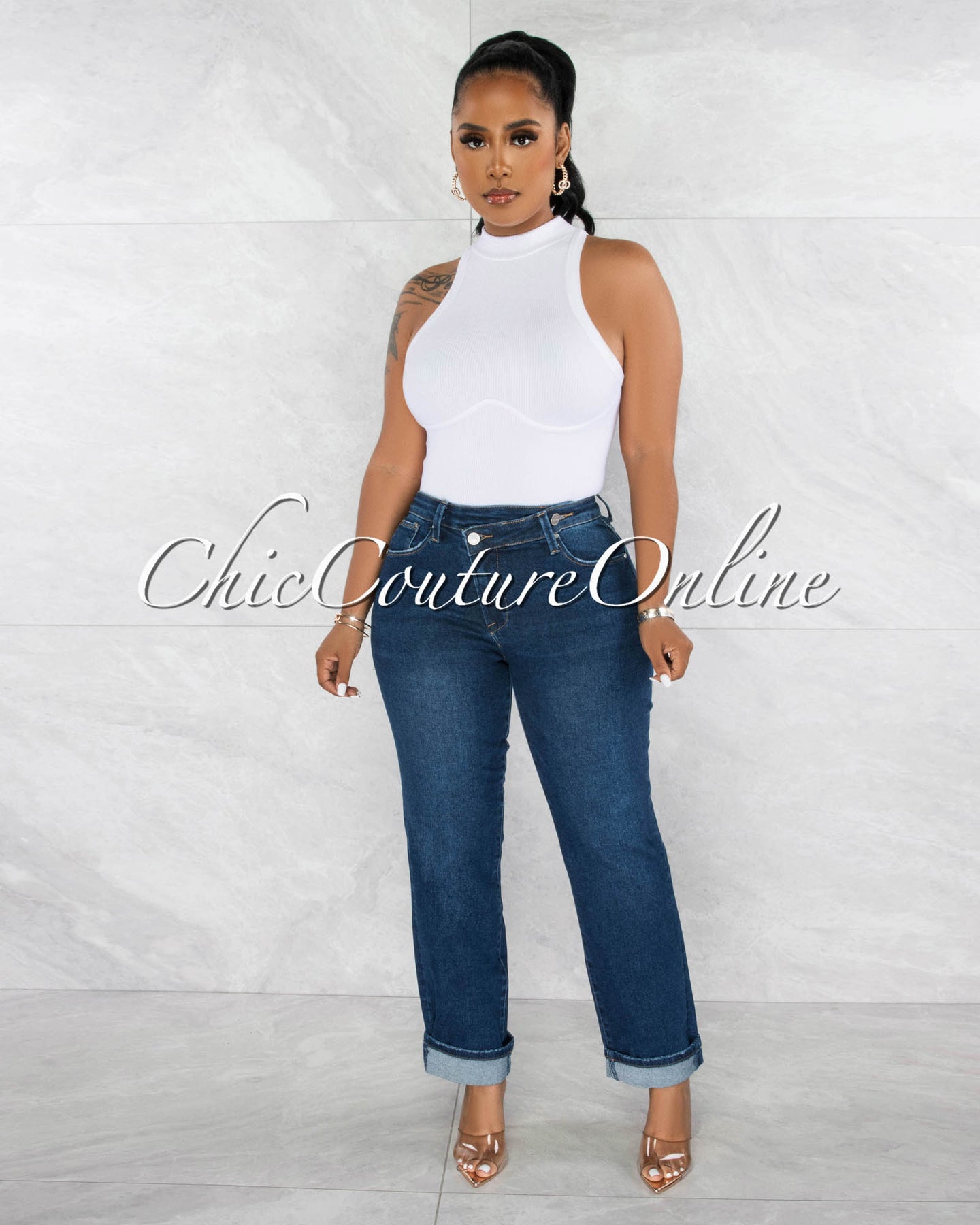 *Lolita Dark Denim Double Button Mom Jeans