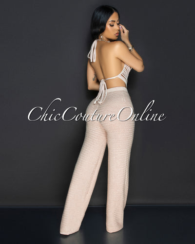 Aimi Nude Strappy Halter & Knit Pants Set