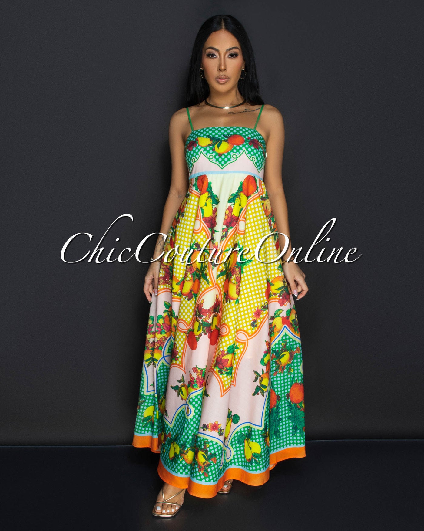 Liora Yellow Multi Tropical Maxi Dress