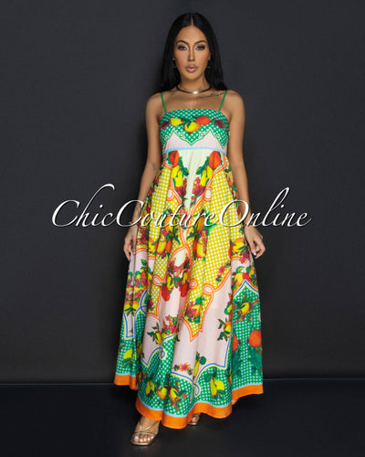 Liora Yellow Multi Tropical Maxi Dress