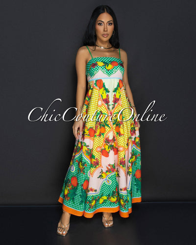 Liora Yellow Multi Tropical Maxi Dress