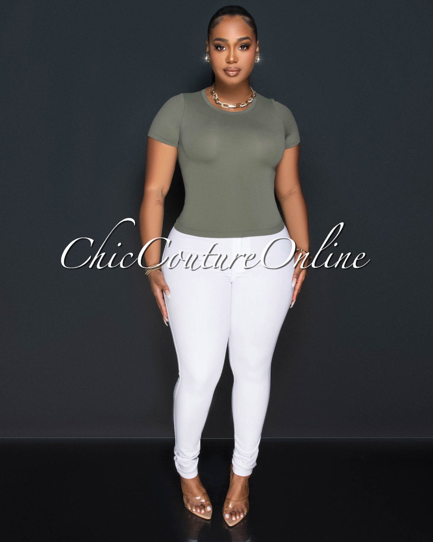 Lona Olive Green Round Neck Crop Top