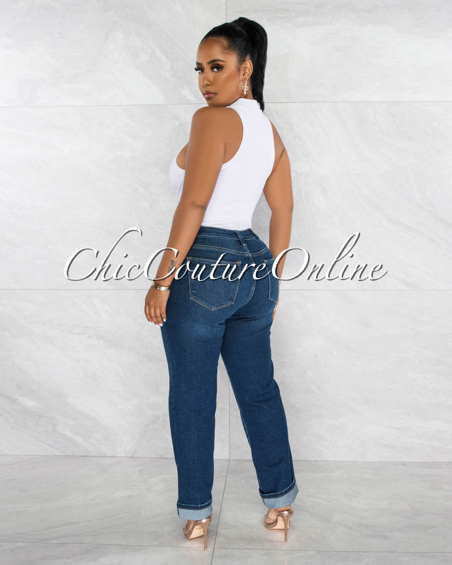 *Lolita Dark Denim Double Button Mom Jeans