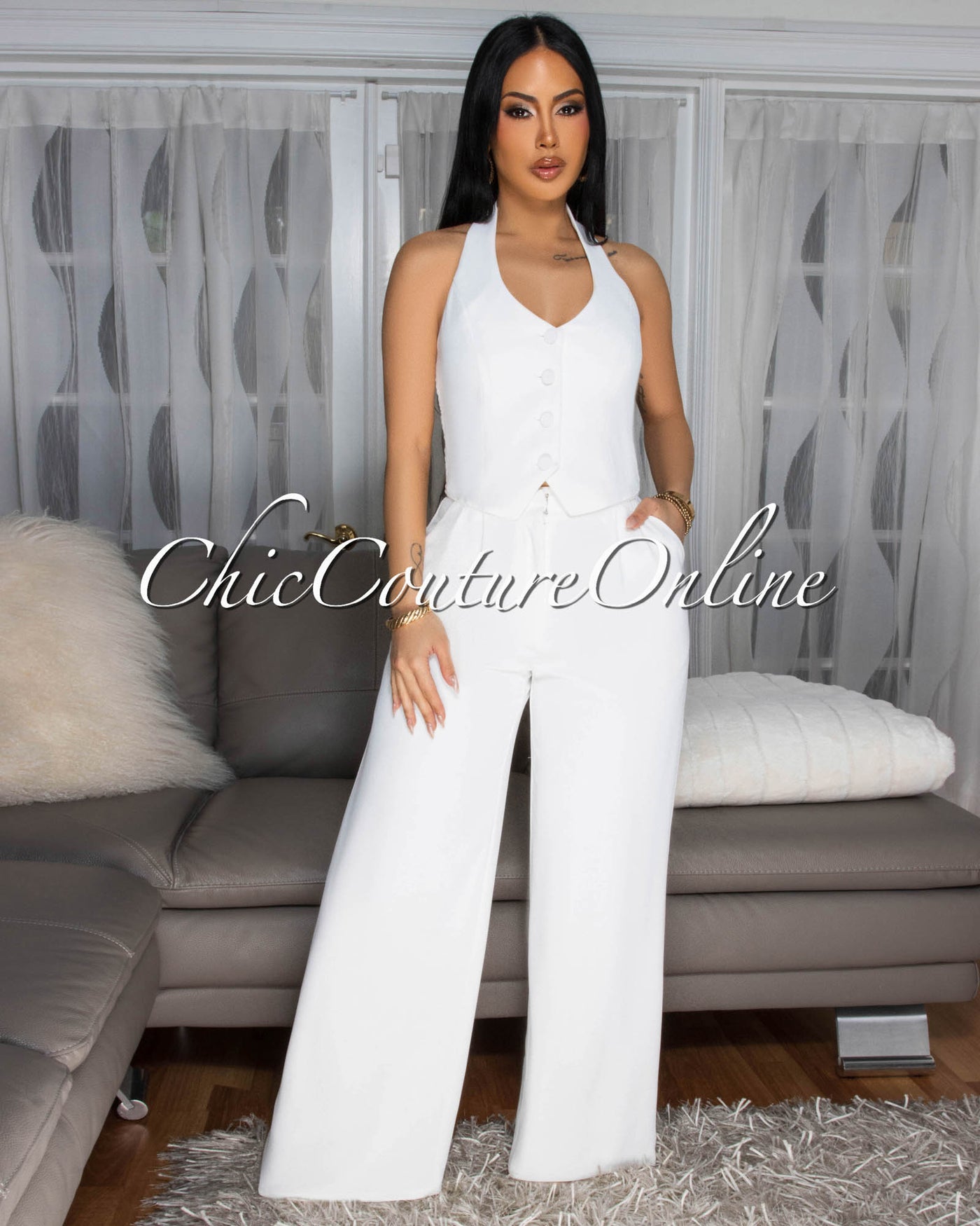 Ebene Off-White Wide Leg Pants