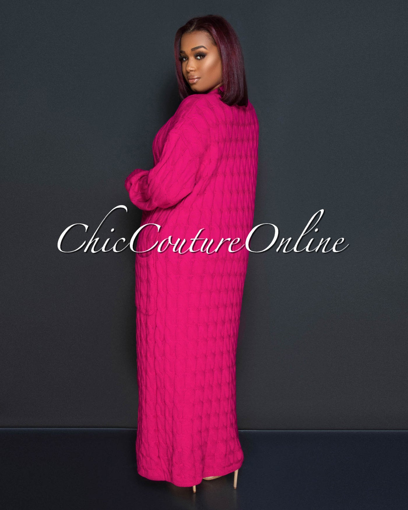 Justina Magenta Cable Knit Long Cardigan