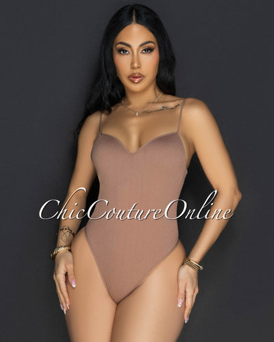 Toniya Mocha Ribbed Body-Con Bodysuit