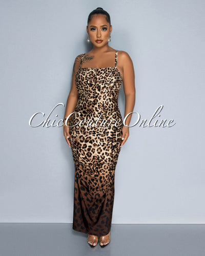 Copans Leopard Print Ombre Ruched Maxi Dress