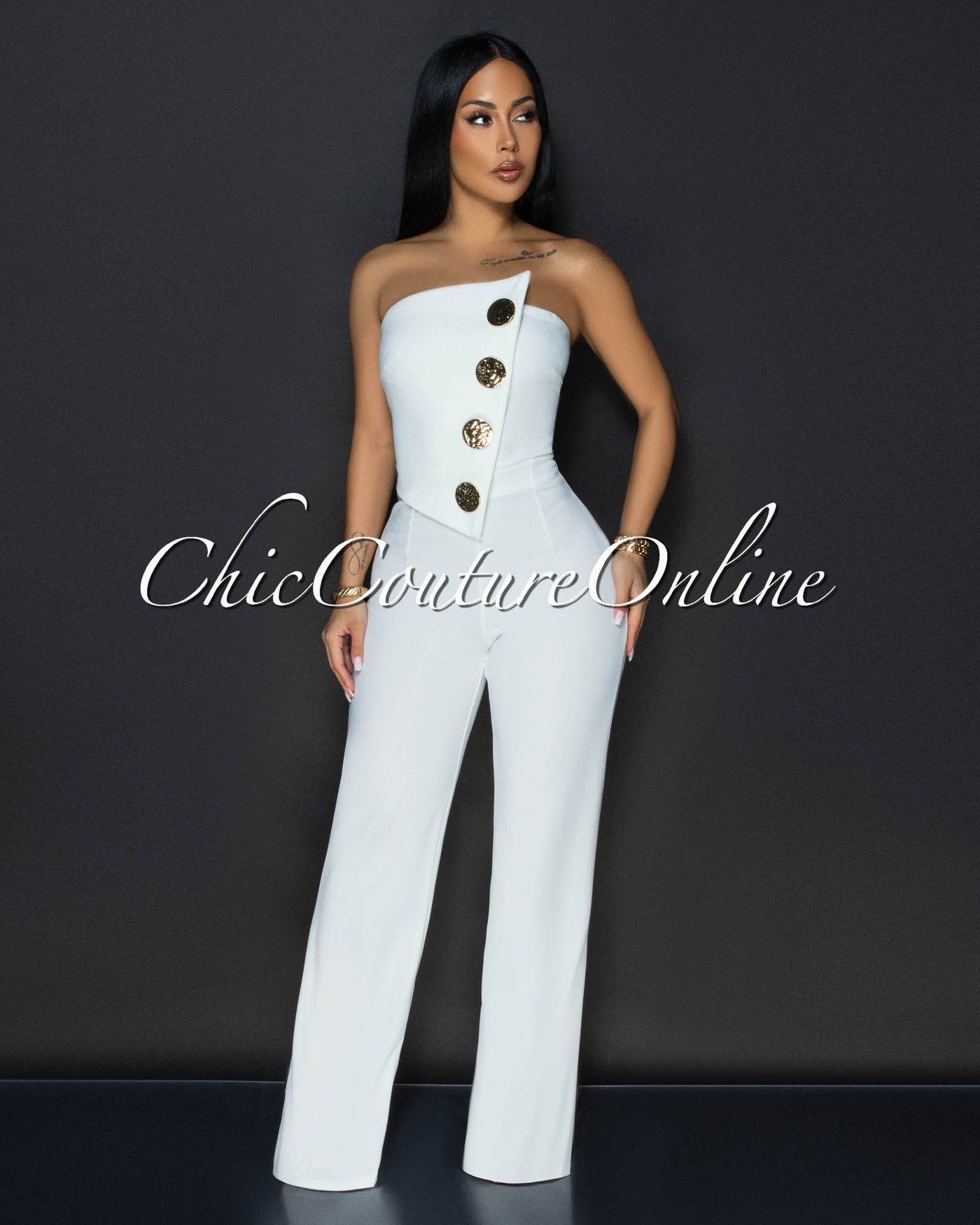 Amiri Off-White Gold Accent Button Strapless Jumpsuit