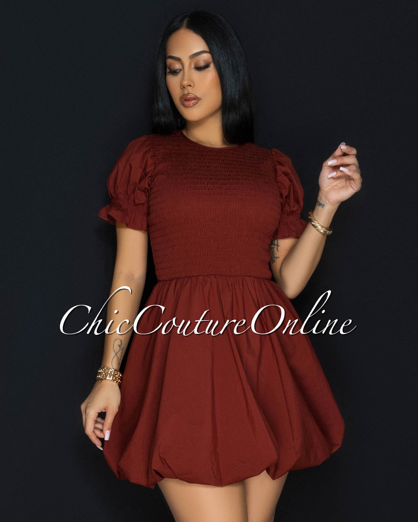 Yira Chocolate Short Bubble Dress