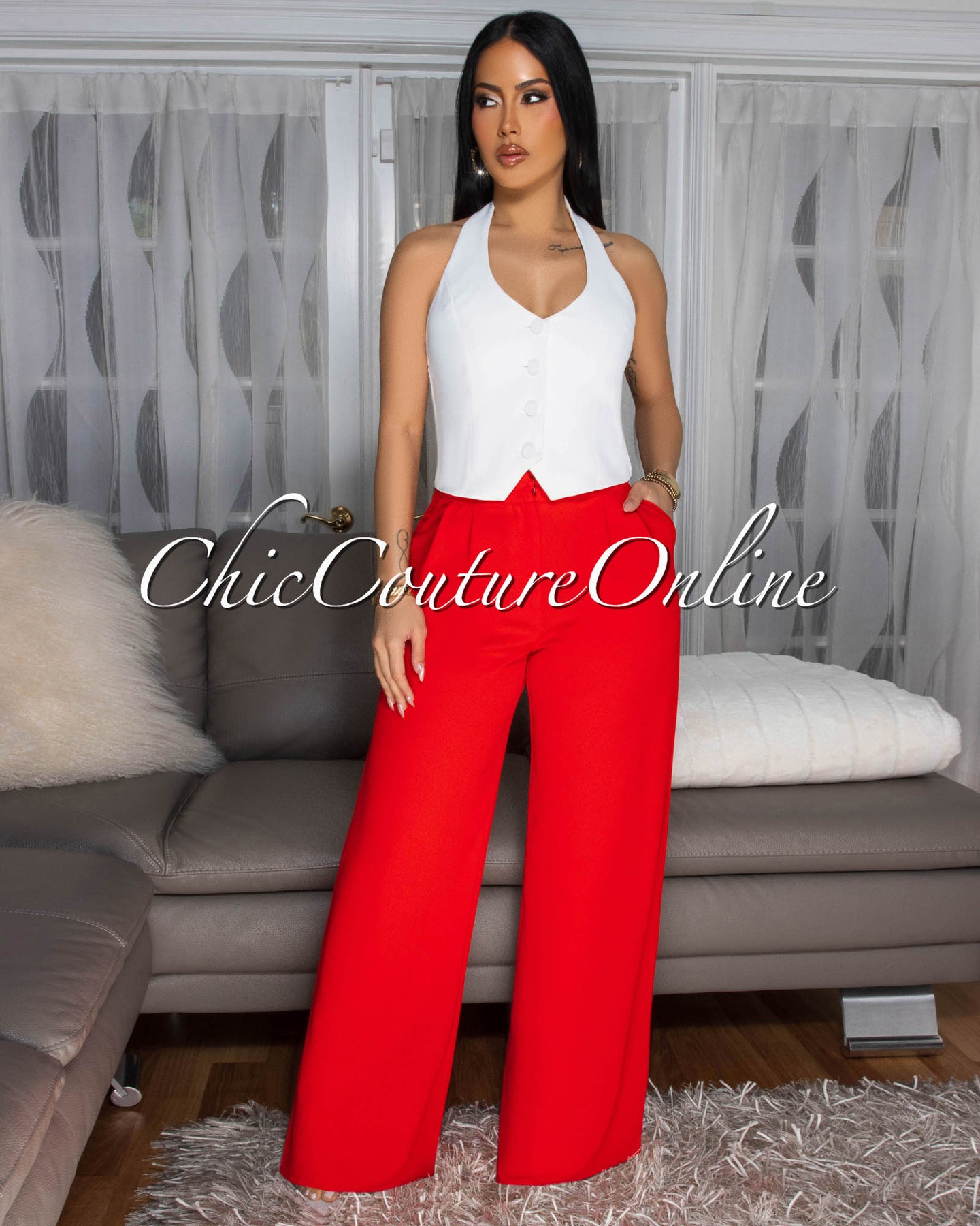 Ebene Red Wide Leg Pants