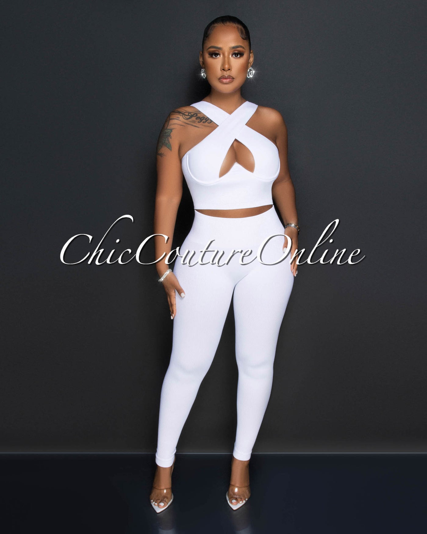 Parice White Cut-Out Bust Top & Leggings Sculpting Set (9/11)