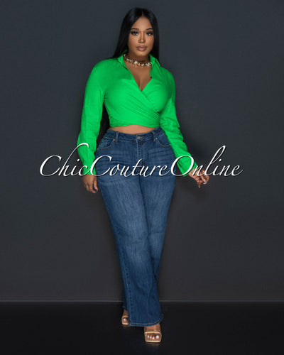 Arena Kelly Green Front Tie Linen Blouse