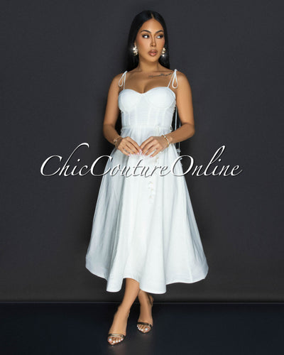 Tia White Linen Sweetheart Midi Dress