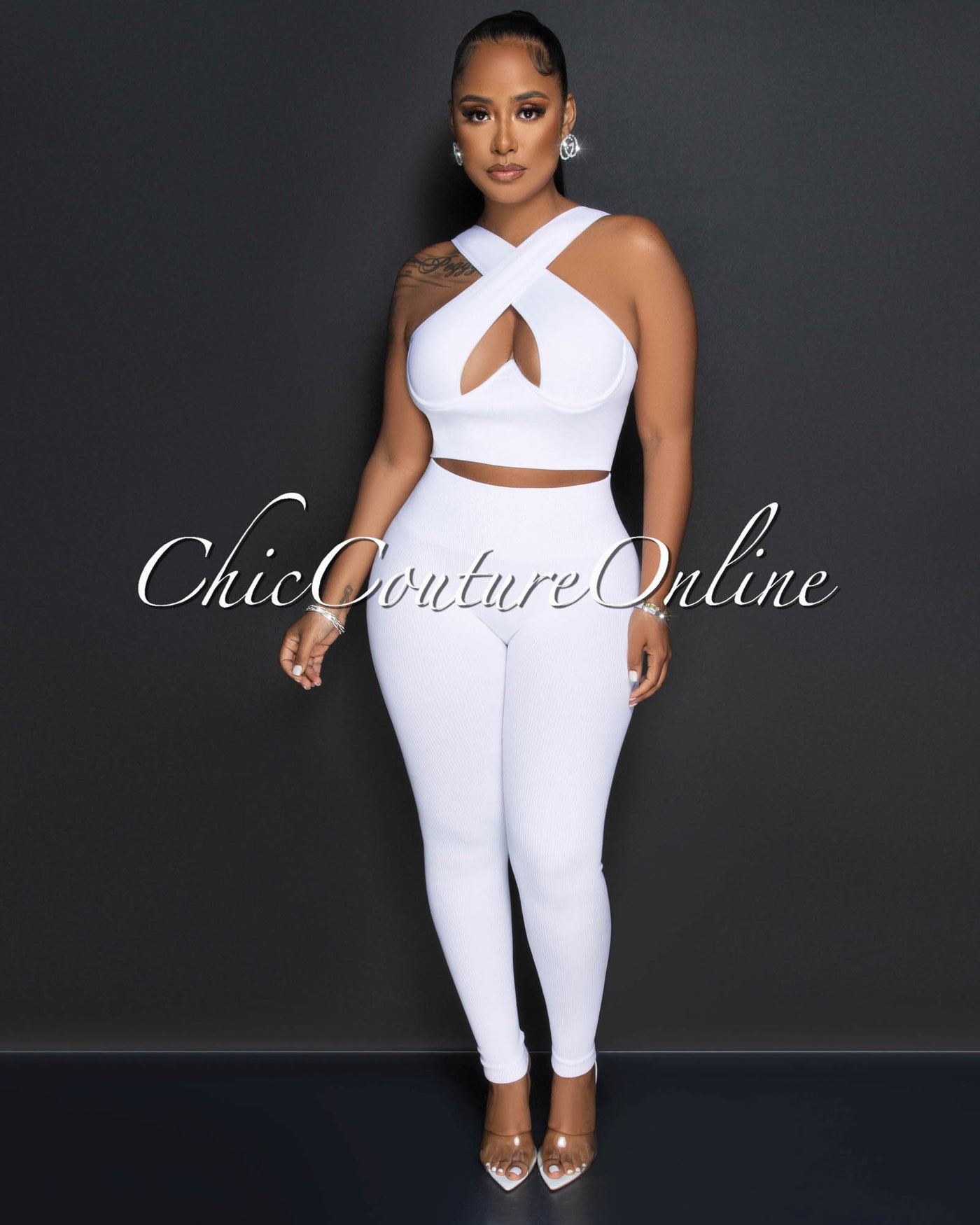 Parice White Cut-Out Bust Top & Leggings Sculpting Set (9/11)