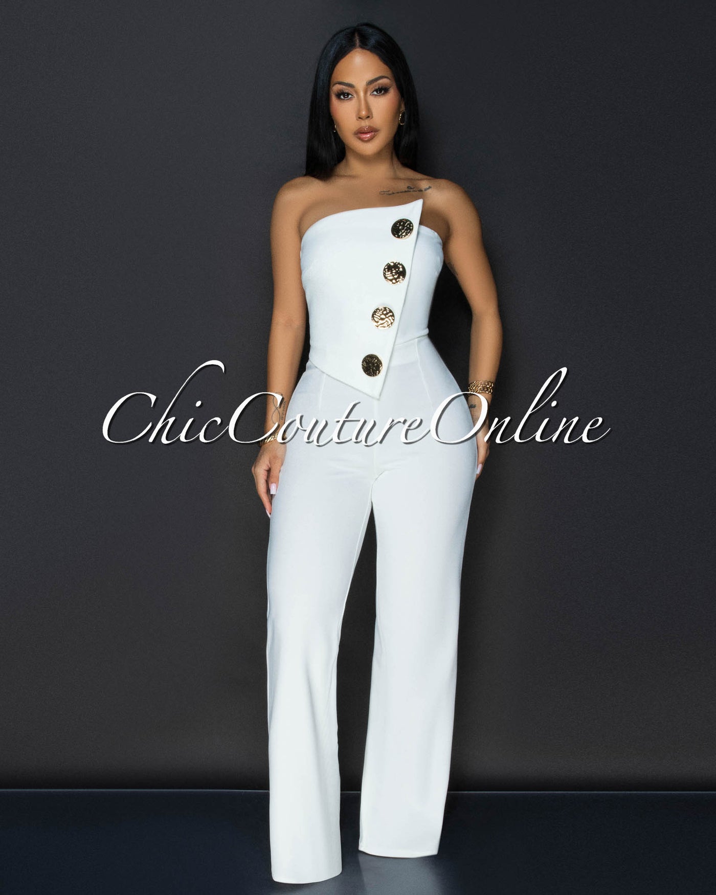 Amiri Off-White Gold Accent Button Strapless Jumpsuit