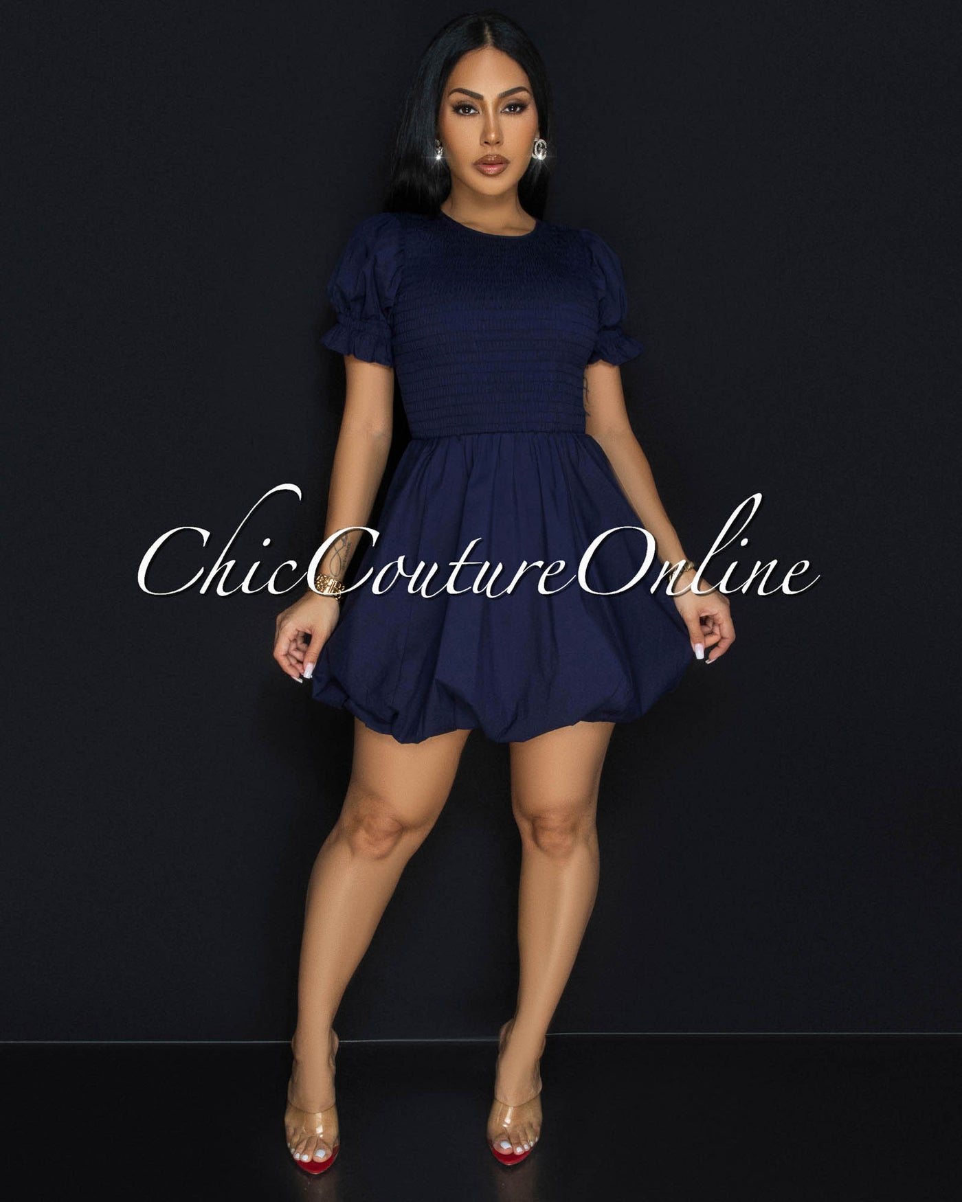 Yira Navy-Blue Short Bubble Dress