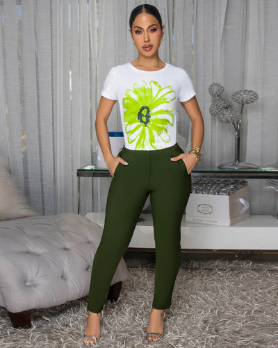 Sunflower Lime Print Off-White T-Shirt