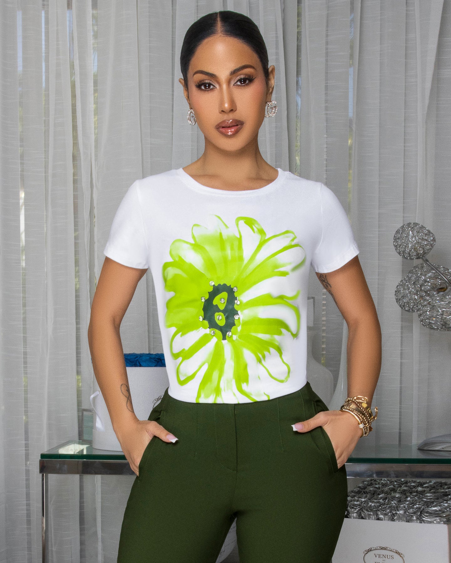 Sunflower Lime Print Off-White T-Shirt