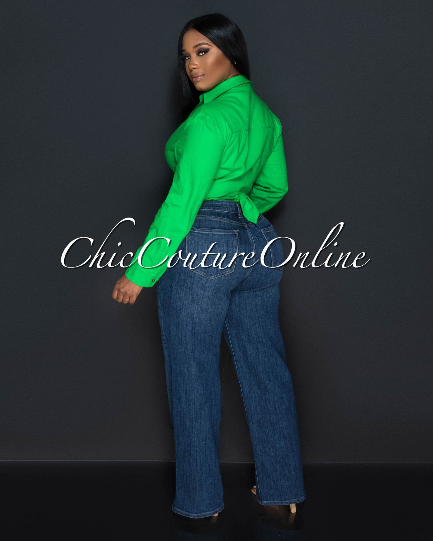 Arena Kelly Green Front Tie Linen Blouse