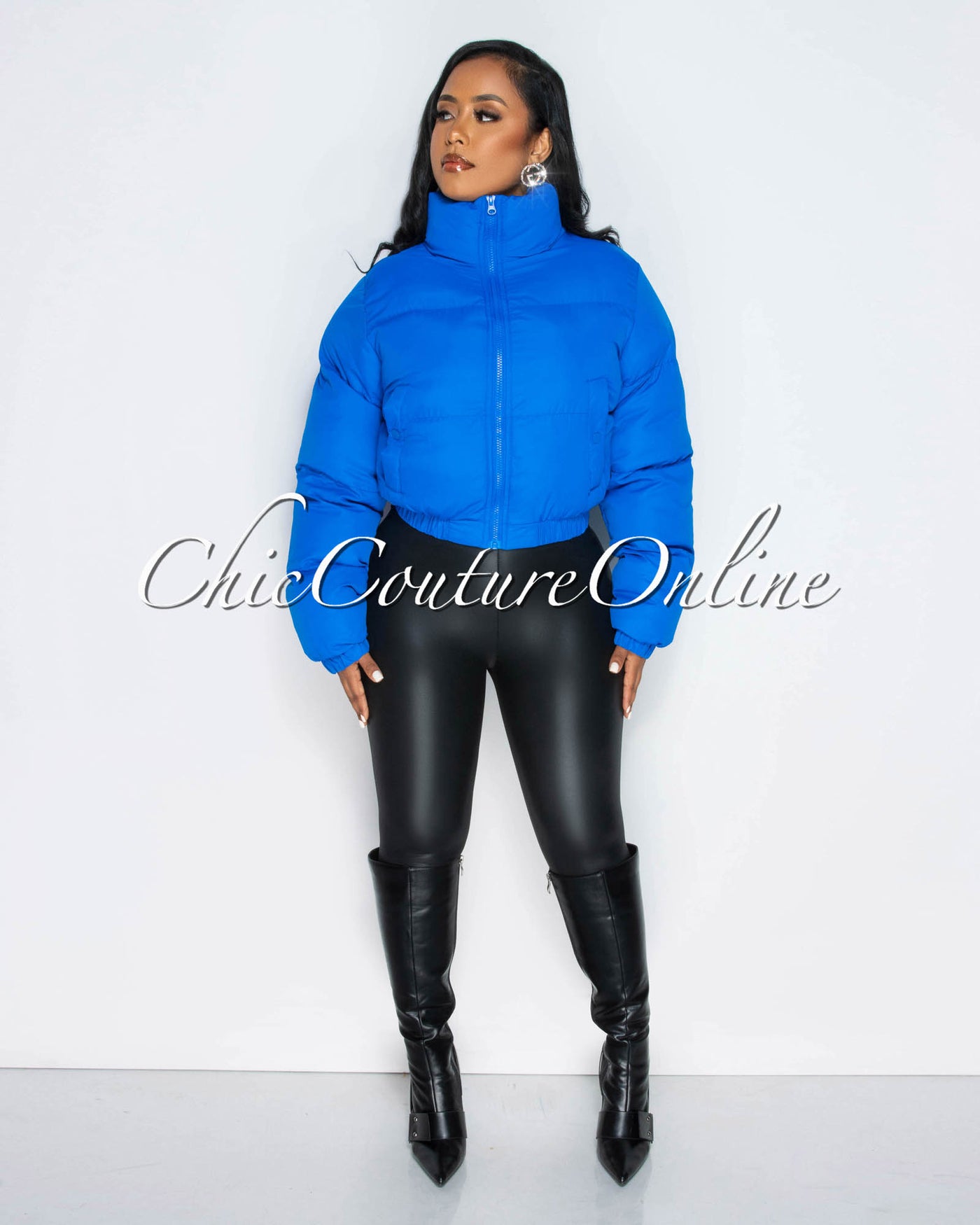 Alexa Royal Blue Puffy Bomber Jacket