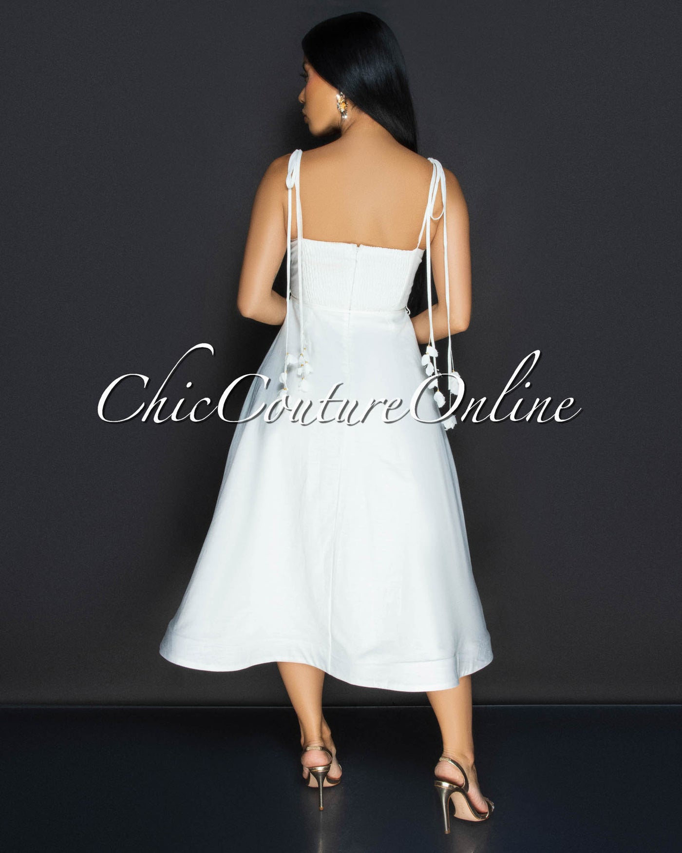 Tia White Linen Sweetheart Midi Dress