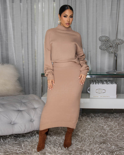 Yesenia Mocha Knit Sweater Maxi Skirt Set
