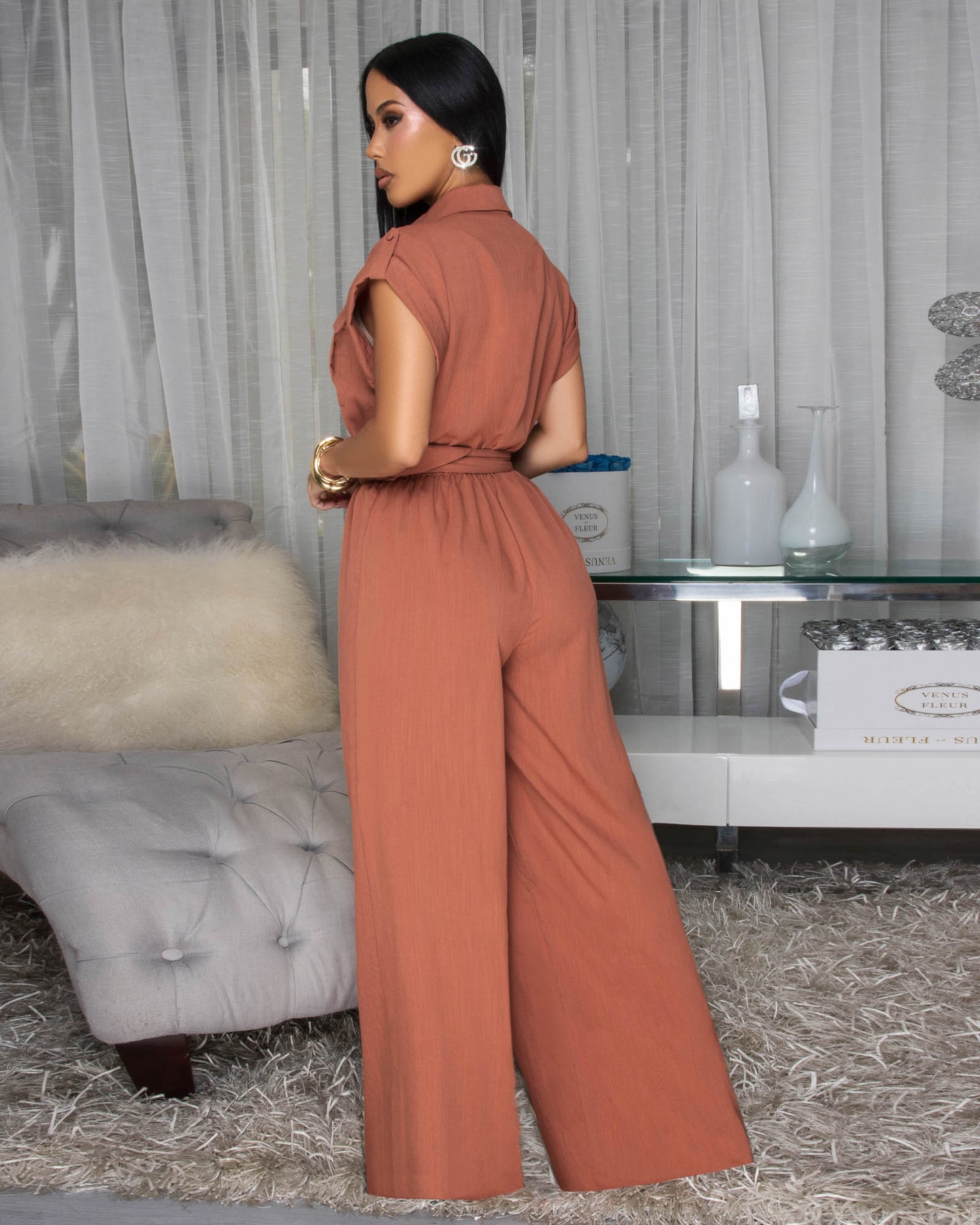 Namara Rust Cargo Belted Jumpsuit