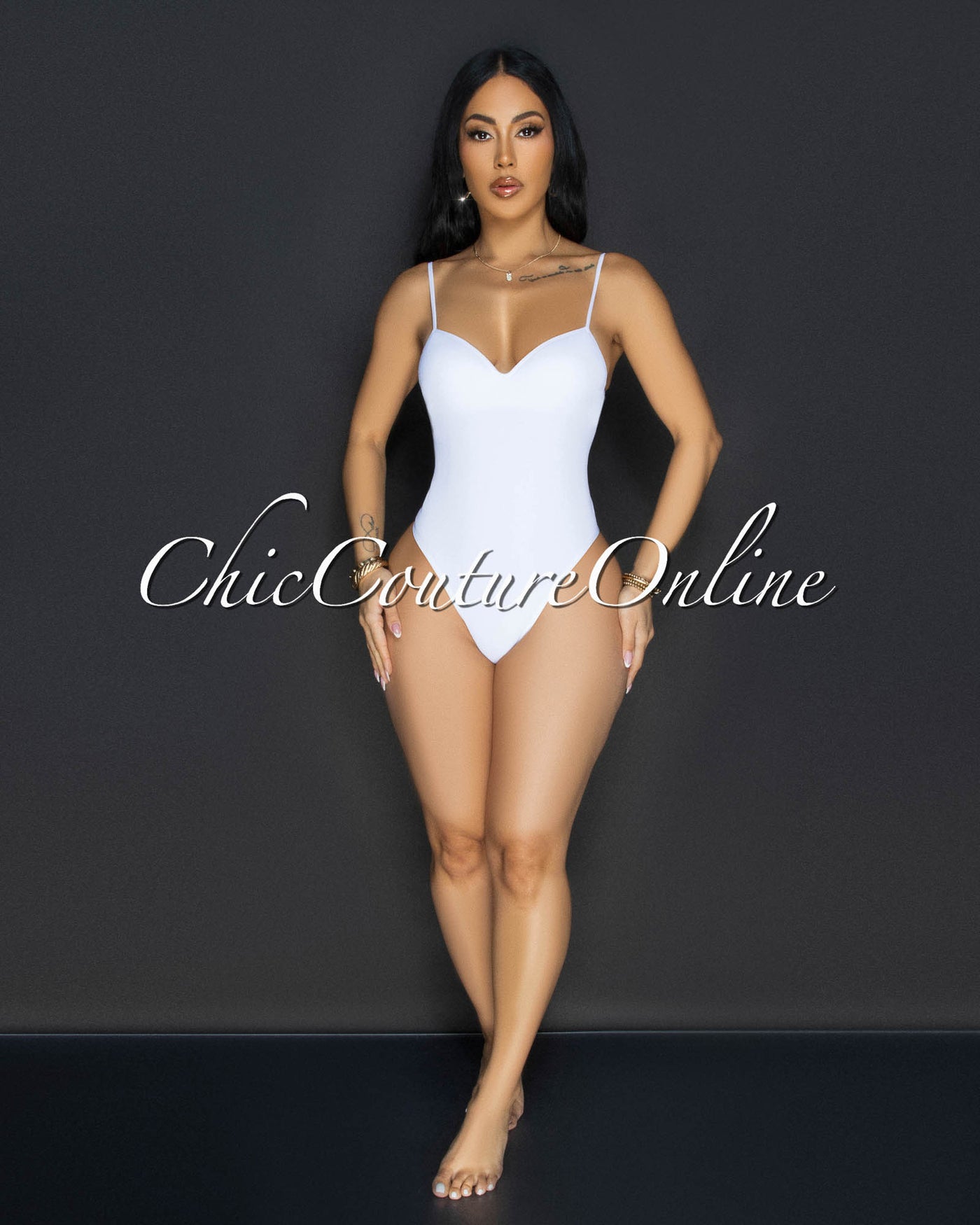 Toniya White Ribbed Body-Con Bodysuit