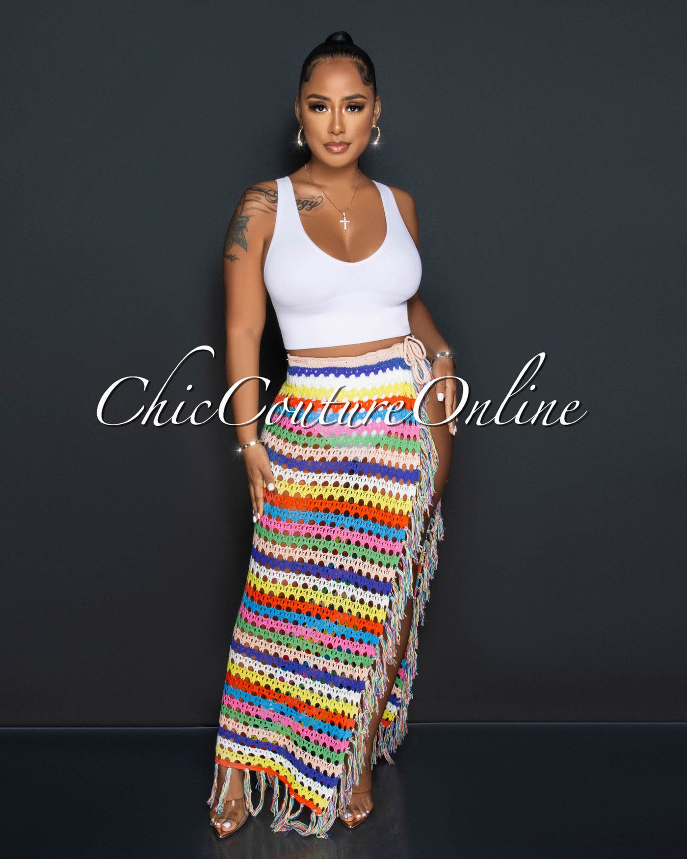 Cary Multi-Color Stripes Crochet Cover-Up Maxi Skirt