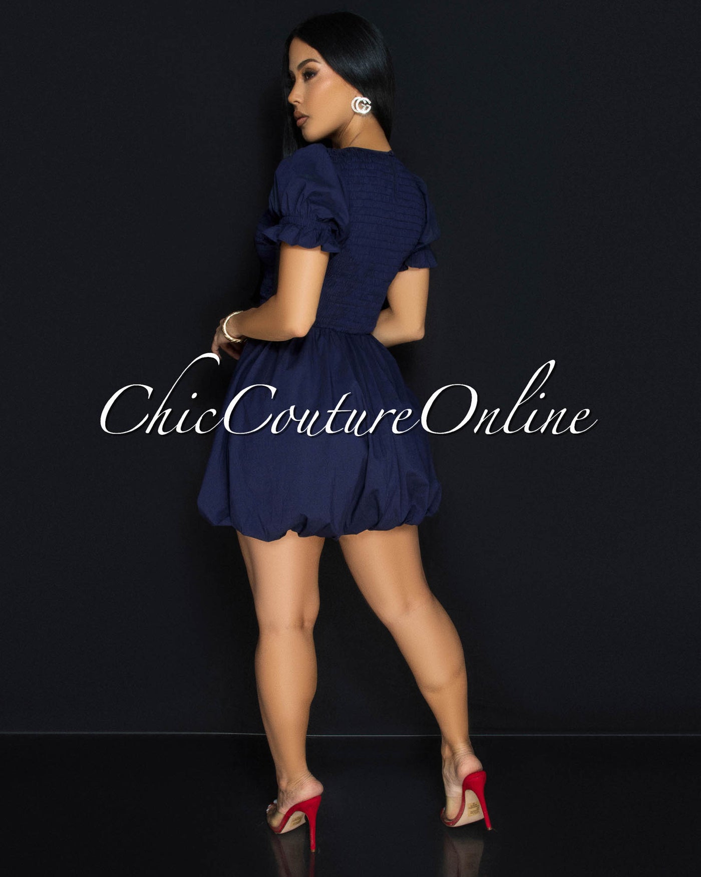 Yira Navy-Blue Short Bubble Dress