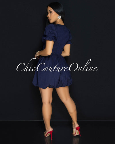 Yira Navy-Blue Short Bubble Dress