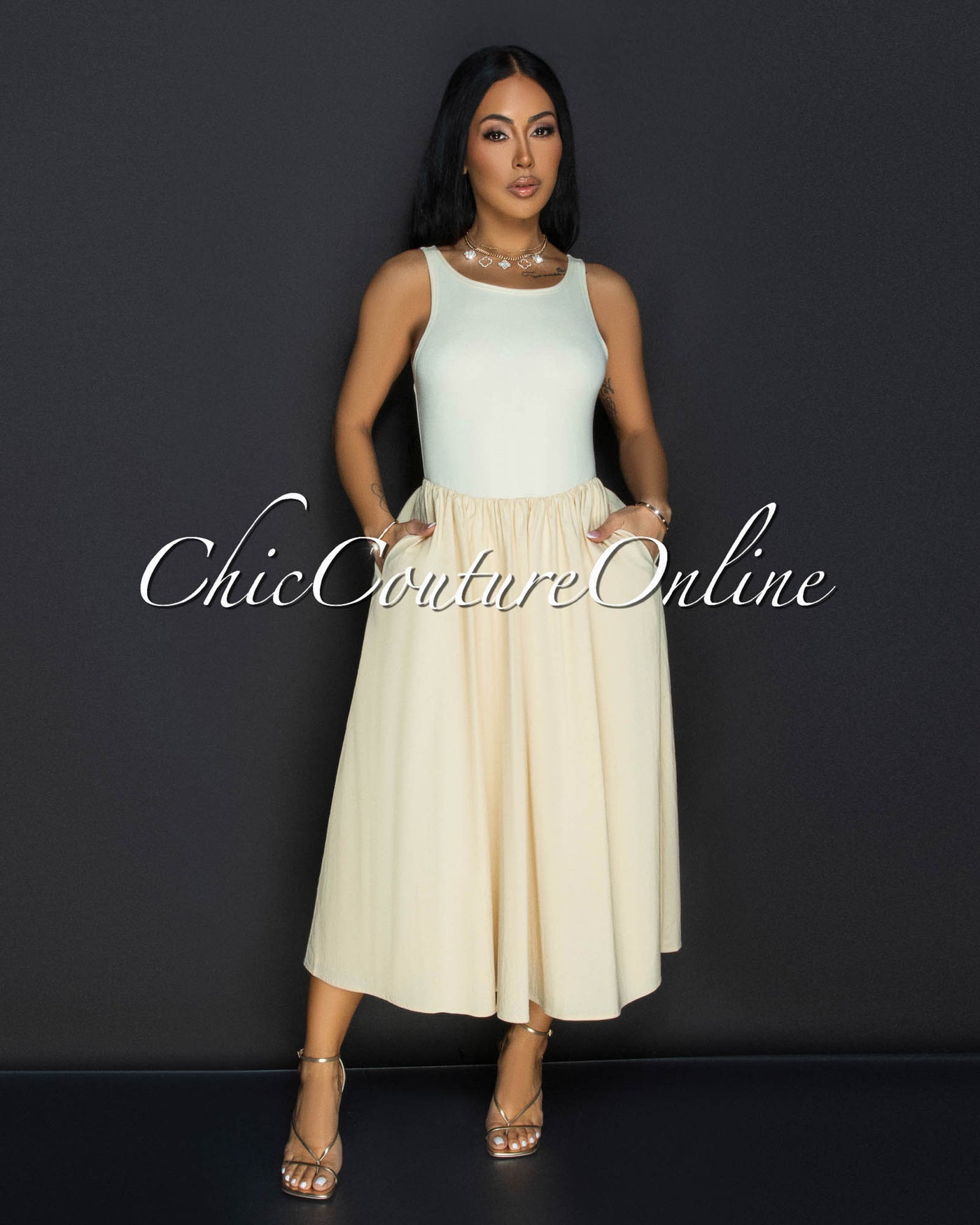 Silvy Vanilla Sleeveless Midi Dress