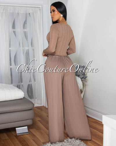 Shika Nude Shimmer Top & Linen Pants Set