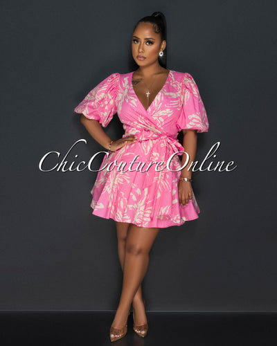 Pacifica Pink Beige Bubble Sleeves Dress