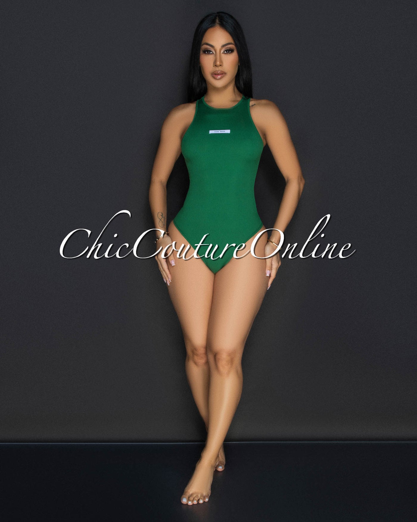 Kaela Green Ribbed Bodysuit & Shorts Set