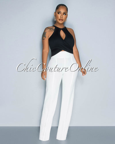 *Marcie Off-White High Waist Straight Legs Pants