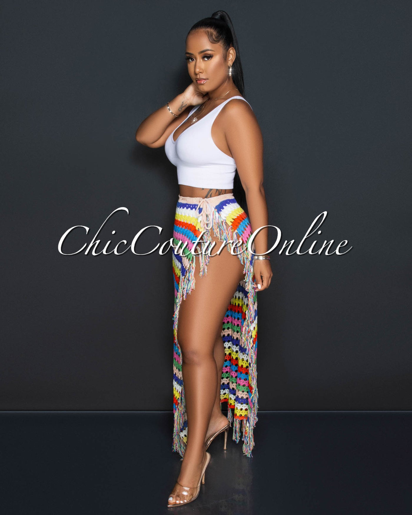 Cary Multi-Color Stripes Crochet Cover-Up Maxi Skirt
