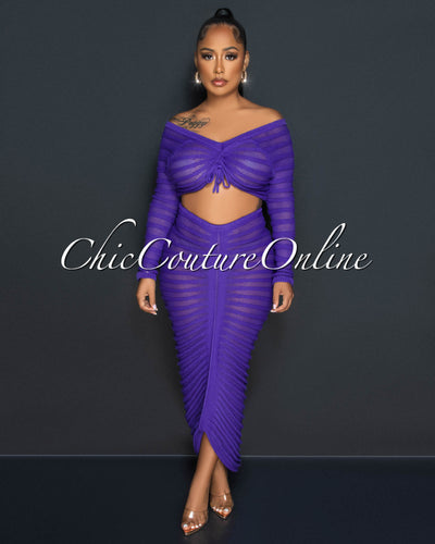 Telyn Purple Crochet Crop Top & Maxi Skirt Set